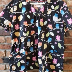 White Cross Owl Scrub Top